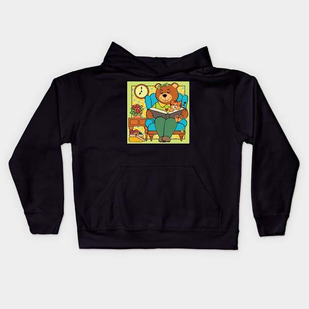 Maw Bear Reading to Cat Kids Hoodie by Sue Cervenka